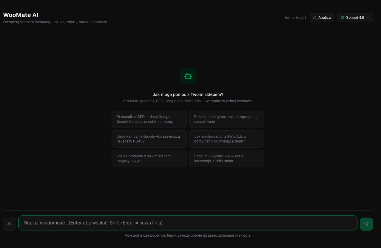WooMate AI — chat ze sklepem WooCommerce: analiza SEO, kampanie, produkty